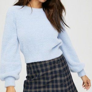 Aritzia Sunday Best Cropped Blue Fuzzy Sweater XS